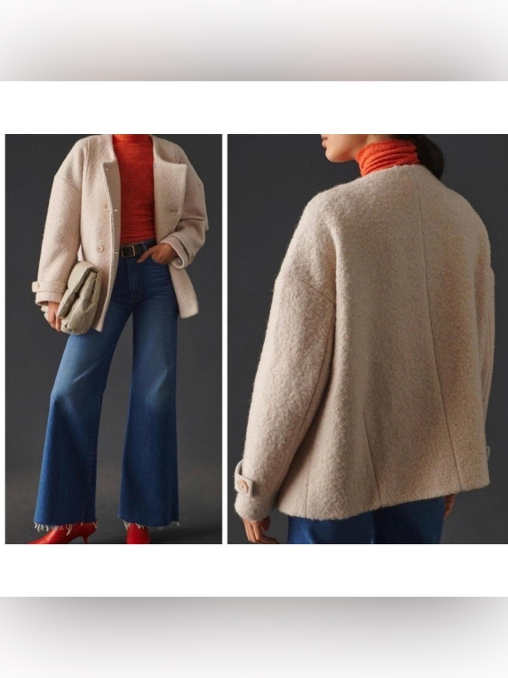 NWT Anthropologie Maeve Ivory Boucle Double Breasted Coat M